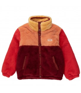 Color Block Polar Sherpa Jacket Deep Red/Peach
