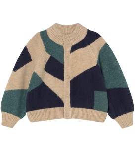 Cardigan meia gola c/padrão geométrico baunilha