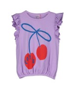 T-shirt manga c/folhos Cherries