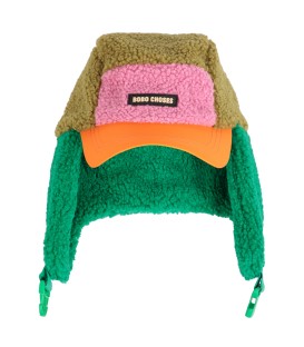 Bobo Choses Color Block Sheepskin Chapka green and olive