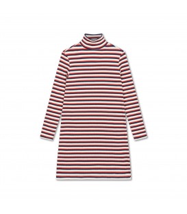 Vestido gola alta às riscas