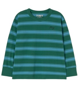 T-shirt m/comprida retro às riscas verde escuro