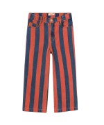 Calças denim retas às riscas vermelhas