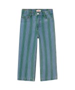 Calças denim retro às riscas lavagem média