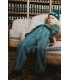 Calças denim retro às riscas lavagem média