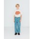 Calças denim retro às riscas lavagem média