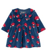 Tiny Mushrooms Baby Dress dark blue